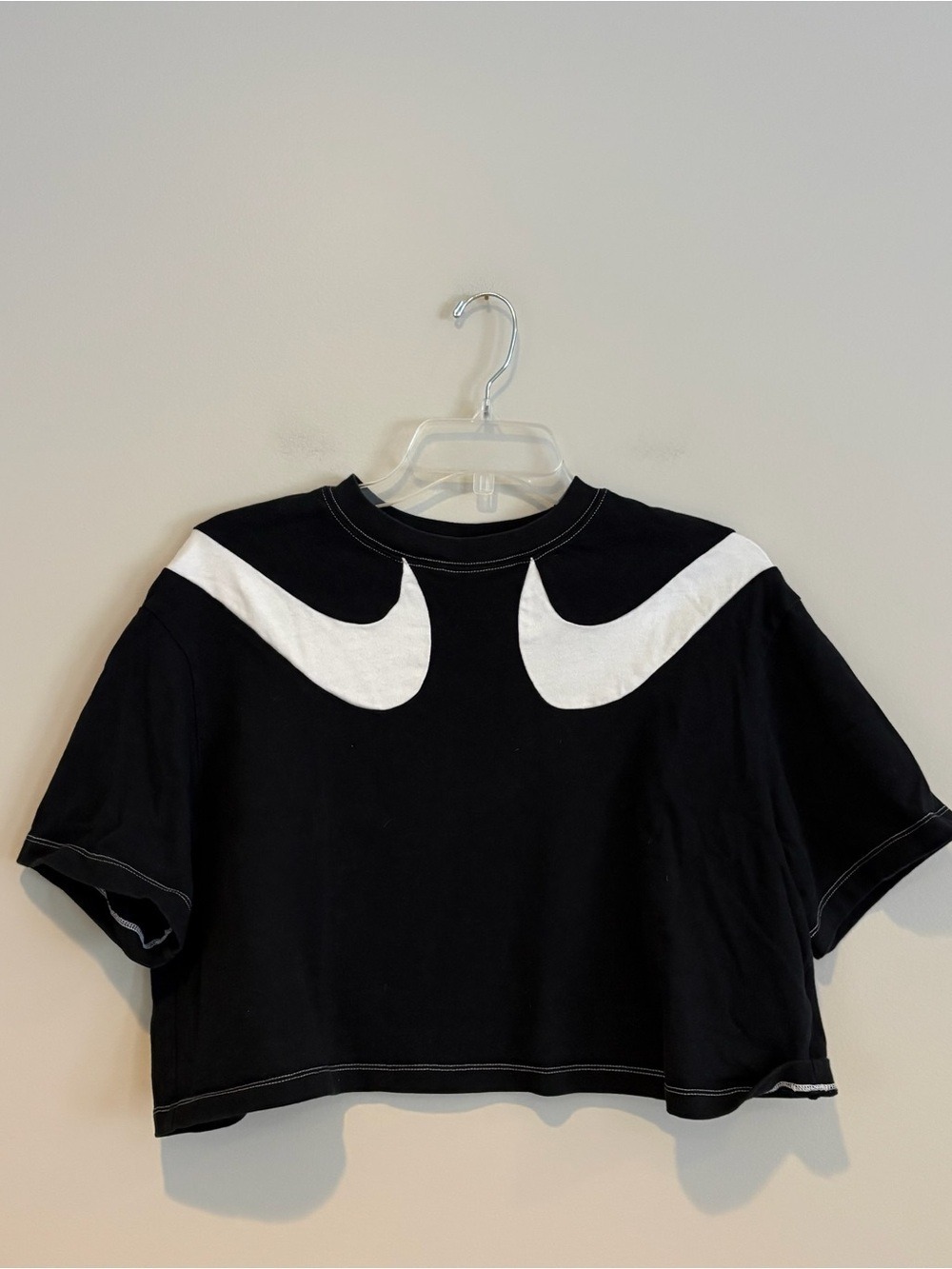 Nike Black Crop Tee with White Dual Swoosh Size M